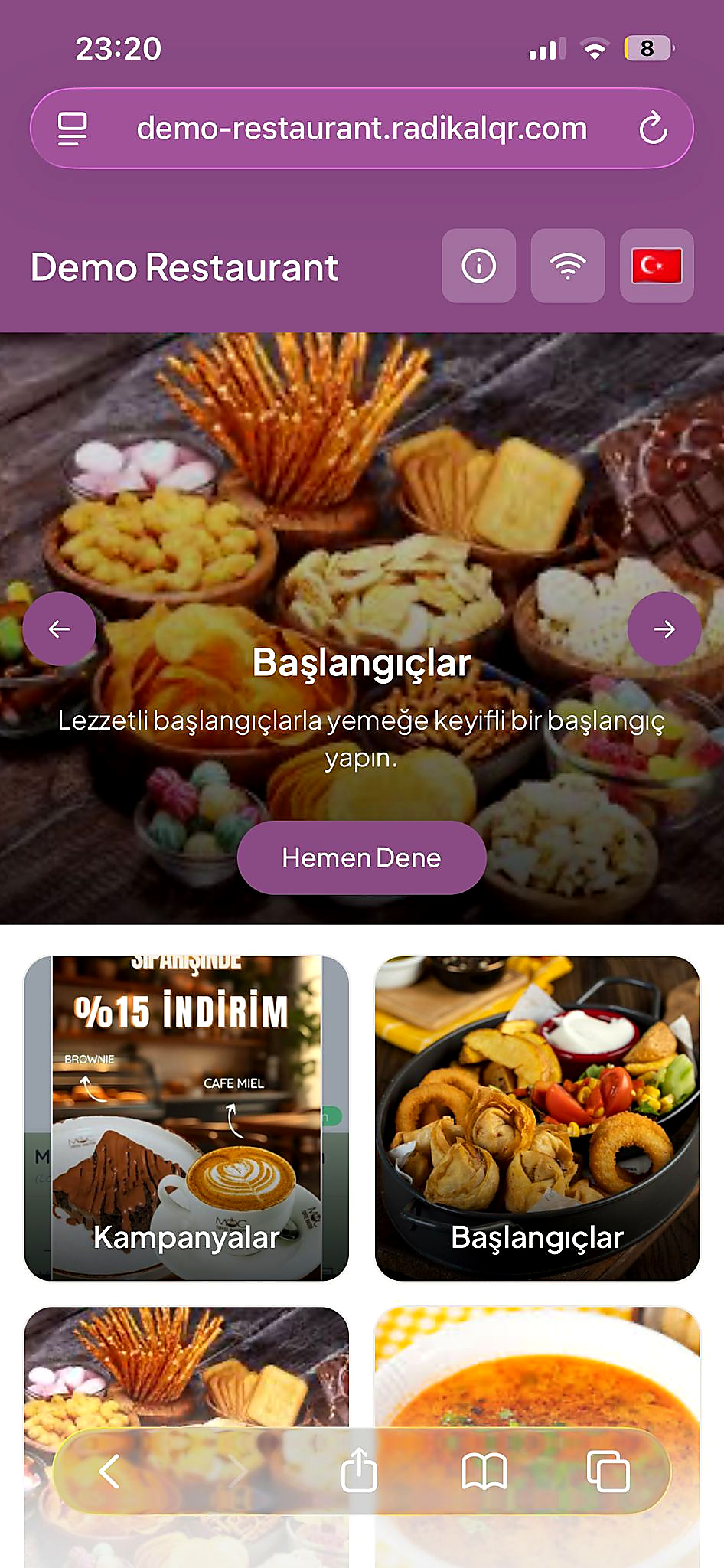 QR Menü ana sayfası